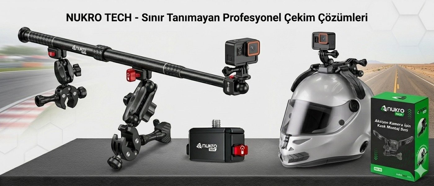 Motosiklet Kamera Bağlantı Aparatları ile Kask Ve Gidon Üzerine Sabitlenmiş Aksiyon Kamerası Görünümü